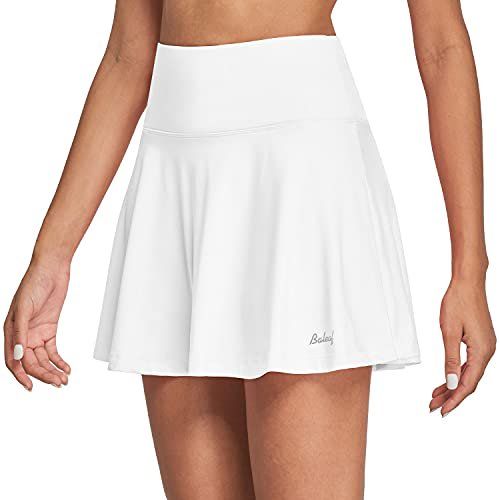 Photo 1 of BALEAF Women's High Waisted Tennis Skirt Golf Active Sport Running Skorts Skirts Ball Pockets White, SMALL
