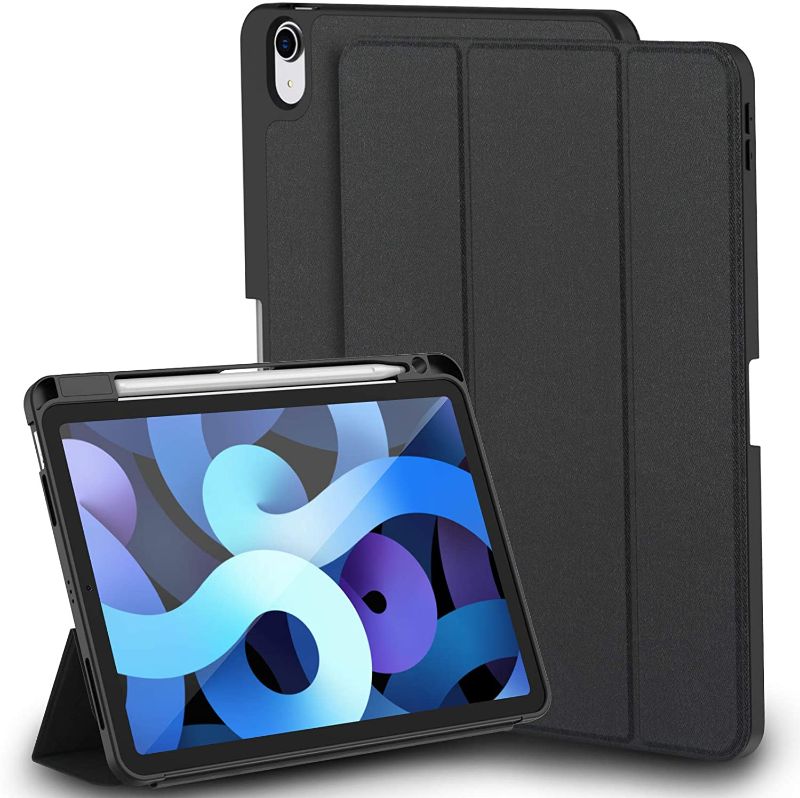Photo 1 of OULUOQI Case for iPad Air 4 (10.9-inch, Soft TPU Case, Shock Absorbing and Anti-Drop, Auto On / Off Function, for iPad Air 4, Black Color