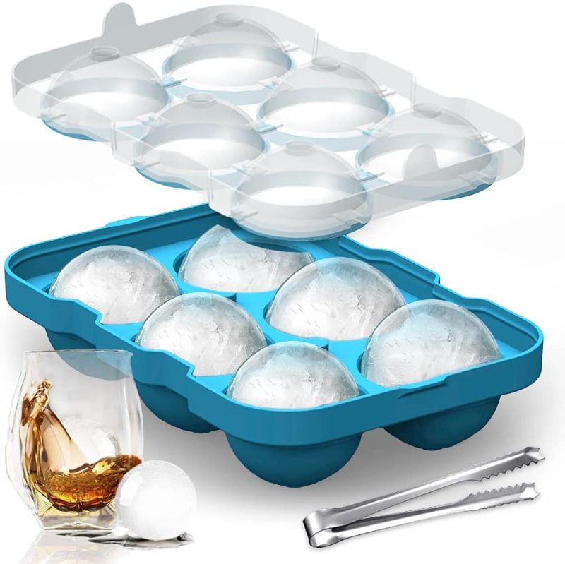 Photo 1 of  Ice Cube Tray, BPA Free Reusable Round Freezer Mold, Silicone Sphere, Whiskey Ice Ball with Lids