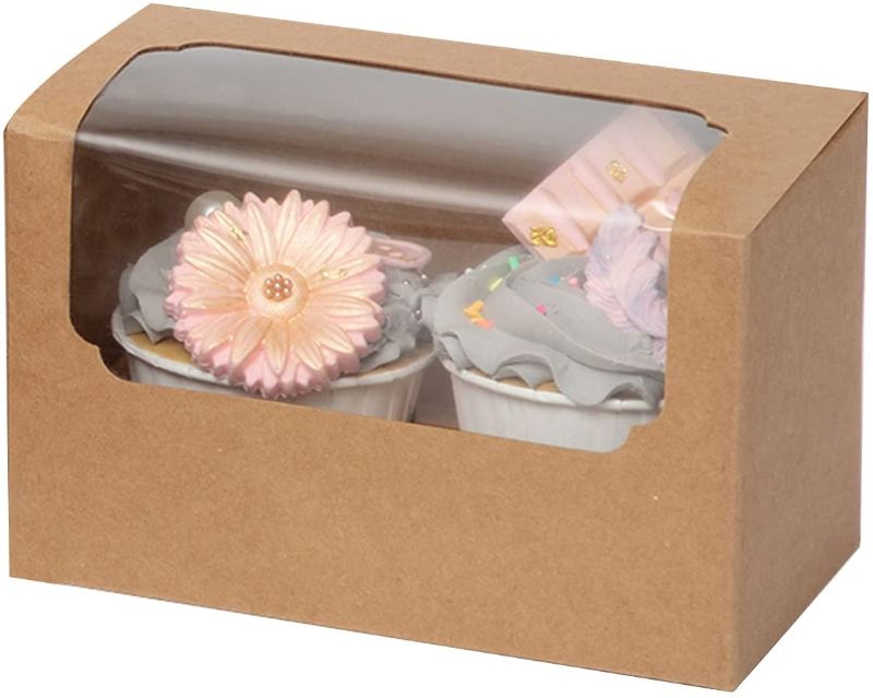 Photo 1 of 24 Packs of Cupcake Boxes for Two Holders 3.5 "x 7" x 3.5