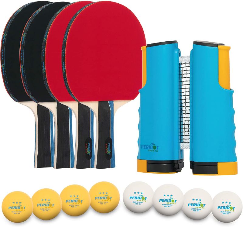 Photo 1 of Set of 4 Ping Pong Paddles, Complete Table Tennis Set - Professional Paddles with ITTF Approved Rubber, 3 Star ABS Balls, Ping Pong Net, Portable Bag, Indoor or Outdoor