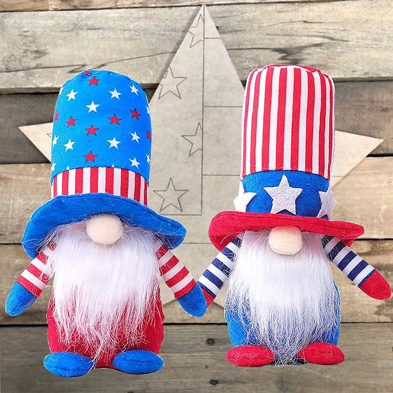 Photo 1 of 2 Piece Patriotic Gnome Decor Veterans Day 4th of July Stars and Stripes Gift, 9 INCHES TALL