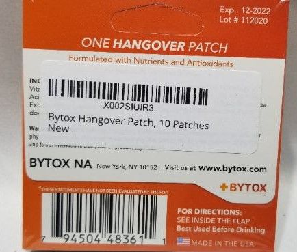 Photo 2 of Bytox The Hangover Patch with 12 Organic All Natural Vitamins, 10 patches  exp 12/2022
