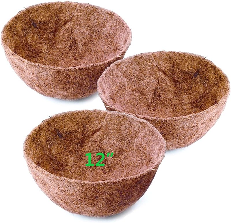 Photo 1 of 3pcs 12 '' Round Coir Coir Coating Replacement Coco Liner for Garden Hanging Pots