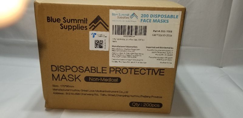 Photo 2 of Blue Summit Supplies Disposable Face Masks, Non-Medical, 3-ply, 200 Pack

