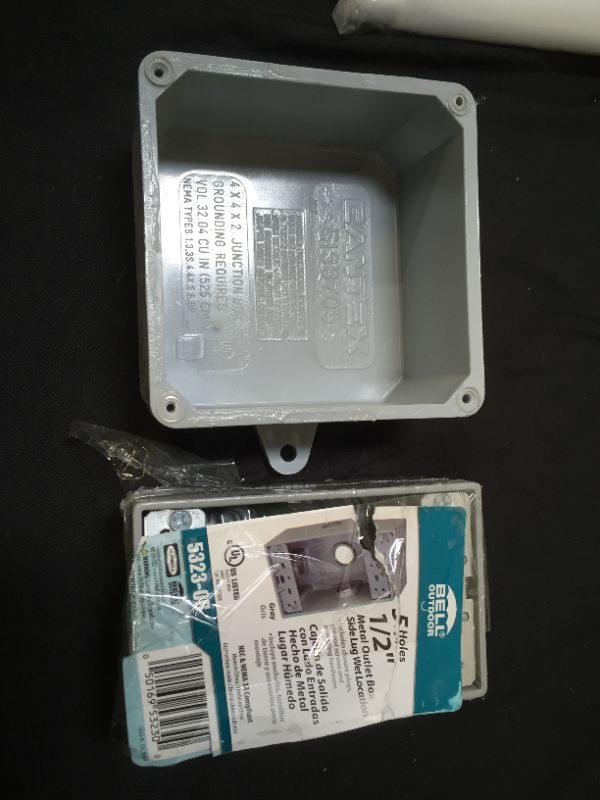 Photo 2 of Weatherproof Outlet Box - Bell 5323-0 and a 4 x 4 x 2 junction box