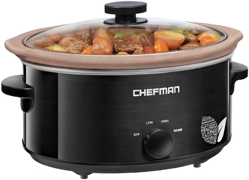 Photo 1 of Chefman 5 Qt. Slow Cooker, All-Natural, Glaze & Chemical-Free Pot , Stovetop or Oven Cooking, Dishwasher Safe Crock; Naturally Nonstick & Paleo-Friendly, Low-Lead Stoneware, Bonus Recipes Included
