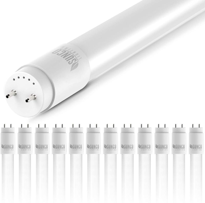 Photo 1 of Sunco Lighting 5Pack 4FT T8 LED Tube, 18W=40W Fluorescent, Frosted Cover, 5000K Daylight, Single Ended Power (SEP), Ballast Bypass, Commercial Grade - UL Listed, DLC
