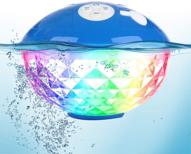 Photo 1 of Bluetooth Speakers with Colorful Lights, Portable Speaker IPX7 Waterproof Floatable, Built-in Mic,Crystal Clear Stereo Sound Speakers Bluetooth Wireless 50ft Range for Home Shower Outdoors Pool Travel
