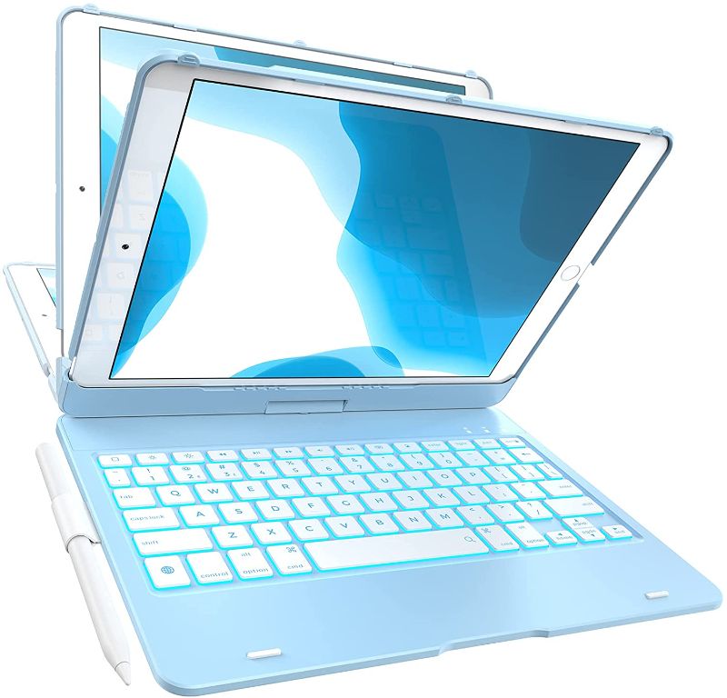 Photo 1 of iPad Keyboard Case for iPad 8th Gen (2020), 7th Generation, Air 3, Pro 10.5 in 11 Colors - 10 Color Backlight, 7 Modes, 360° Rotatable, Slim Protective Cover, Apple Pencil Holder (Baby Blue)
