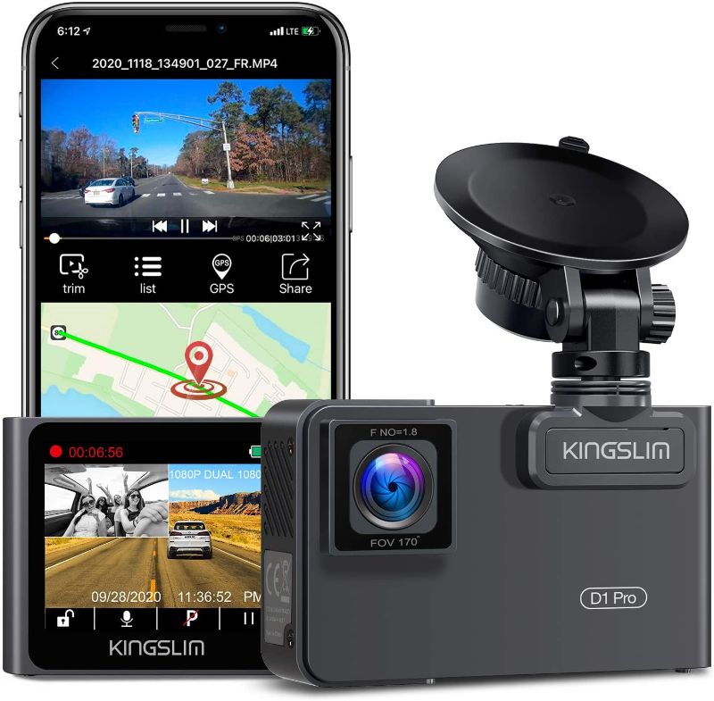 Photo 1 of Kingslim D1 Pro 2K Dual Dash Cam with Wi-Fi GPS, 2K/1080P Front and Inside Cabin Car Camera Driving Recorder, Dual Sony Sensor with 340° FOV, Super Night Vision, Parking Monitor
