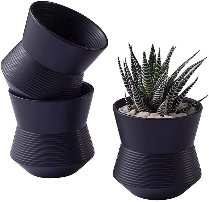 Photo 1 of ZENMAG Plant Pots Set of 3,4 Inch Black Ceramic Pots for Succulents Mini Plants,Herbs Planters with Drainage Hole Indoor Outdoor Decor,Plants Not Included
