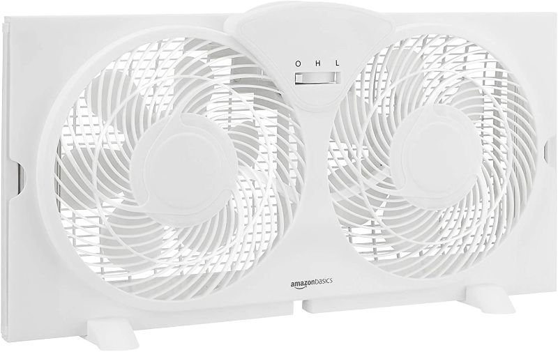 Photo 1 of Amazon Basics Window Fan with Manual Controls, Twin 9-Inch Blades