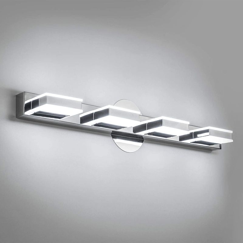 Photo 1 of Combuh LED Bathroom Vanity Light 4 Lights Chrome Wall Light 27 Inch 16W Mirror Lighting Fixture Indoor Wall Lamp Modern Cool White 6000K