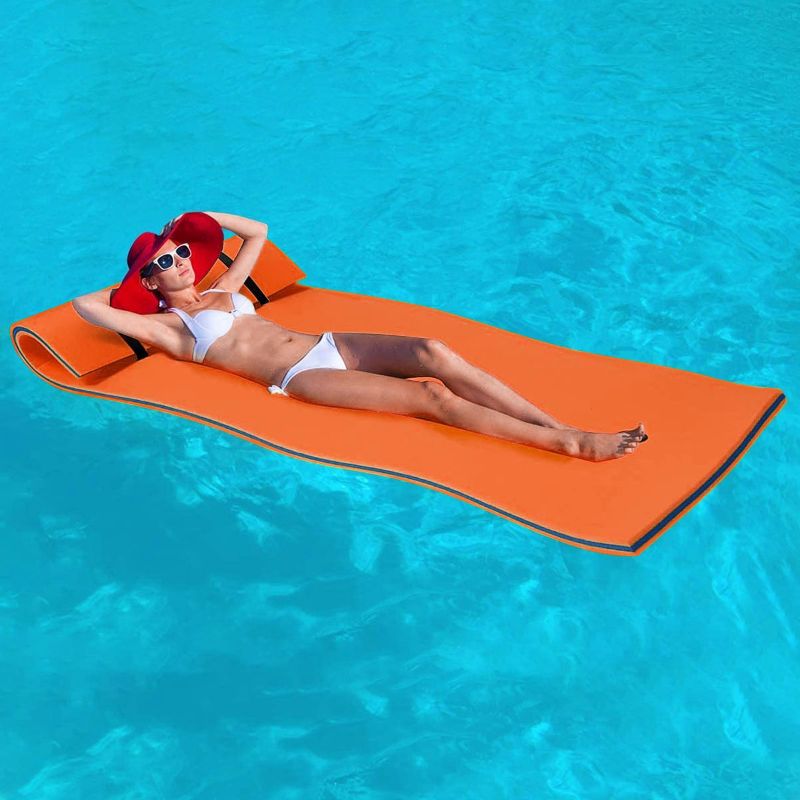 Photo 1 of HALLOLURE 87" x 36" X1.6" Floating Water Pad Mat, with Rolling Pillow Design, Bouncy Tear-Resistant 4-Layer XPE Foam, Roll-Up Floating Island for Pool Lake Ocean Boat, Weight Capacity 220 lbs
