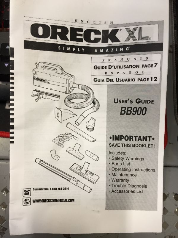 Photo 1 of Oreck XL Vacuum replacement parts