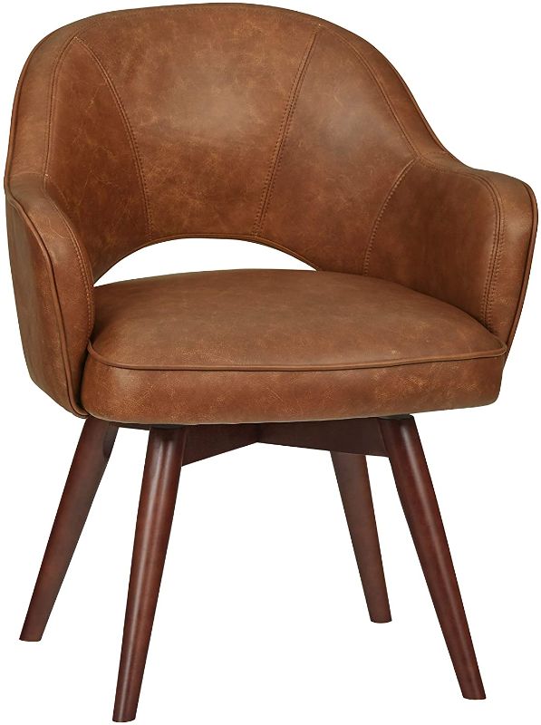 Photo 1 of Amazon Brand – Rivet Mid-Century Bonded Leather Swivel Chair, 23.6"W, Brown for parts only