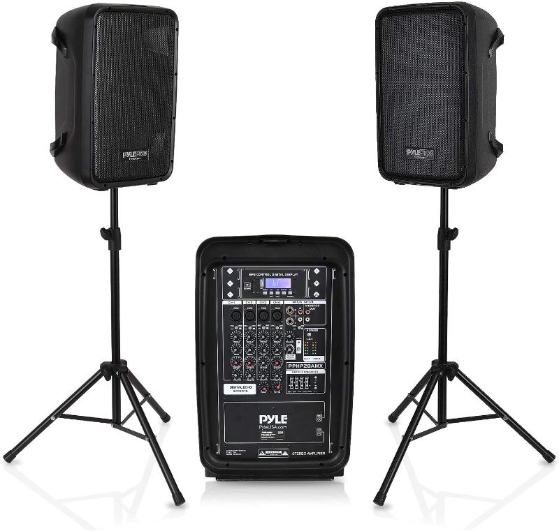 Photo 4 of Pyle PA Speaker DJ Mixer Bundle - 300 W Portable Wireless Bluetooth Sound System