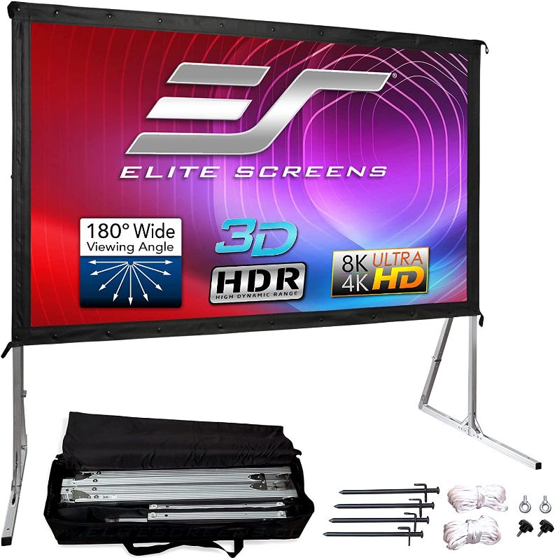 Photo 2 of Elite Screens Yard Master 2, 120-inch Outdoor Indoor Projector Screen 16:9, Fast Easy Snap On Set-up Freestanding Portable Movie Foldable Front Projection | US Based Company 2-YEAR WARRANTY, OMS120H2
