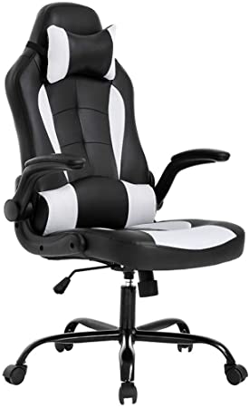 Photo 1 of BestOffice PC Gaming Chair Ergonomic Office Chair Desk Chair with Lumbar Support Flip Up Arms Headrest PU Leather Executive High Back Computer Chair for Adults Women Men, Black and White
