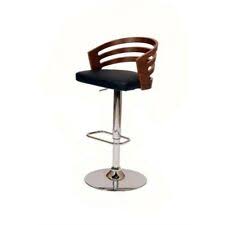 Photo 1 of Adele Collection Barstool with Swivel Seat, Adjustable Height, Footrest Support, Chrome Pedestal Base, Walnut Veneer Backrest and Faux Leather Seat Upholstery in Black Color
