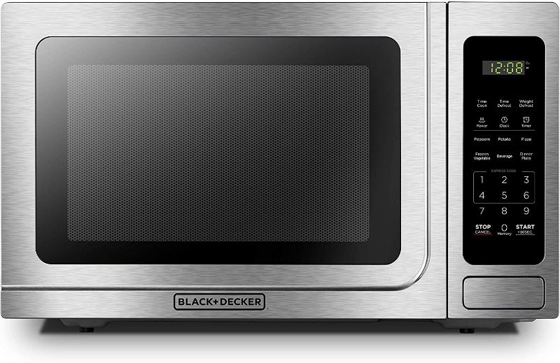 Photo 4 of BLACK+DECKER EM036AB14 Digital Microwave Oven with Turntable Push-Button Door, Child Safety Lock, Stainless Steel, 1.4 Cu.ft