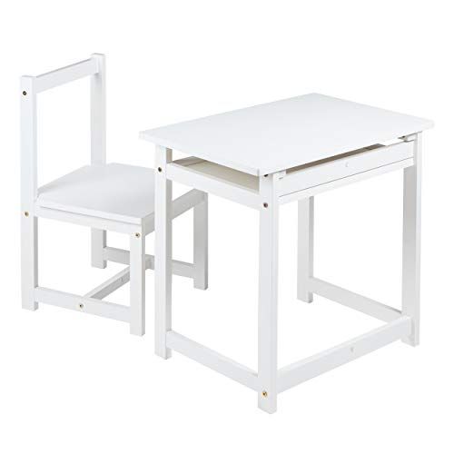 Photo 1 of Amazon Basics Solid Wood Kids Desk and Chair Set, White
