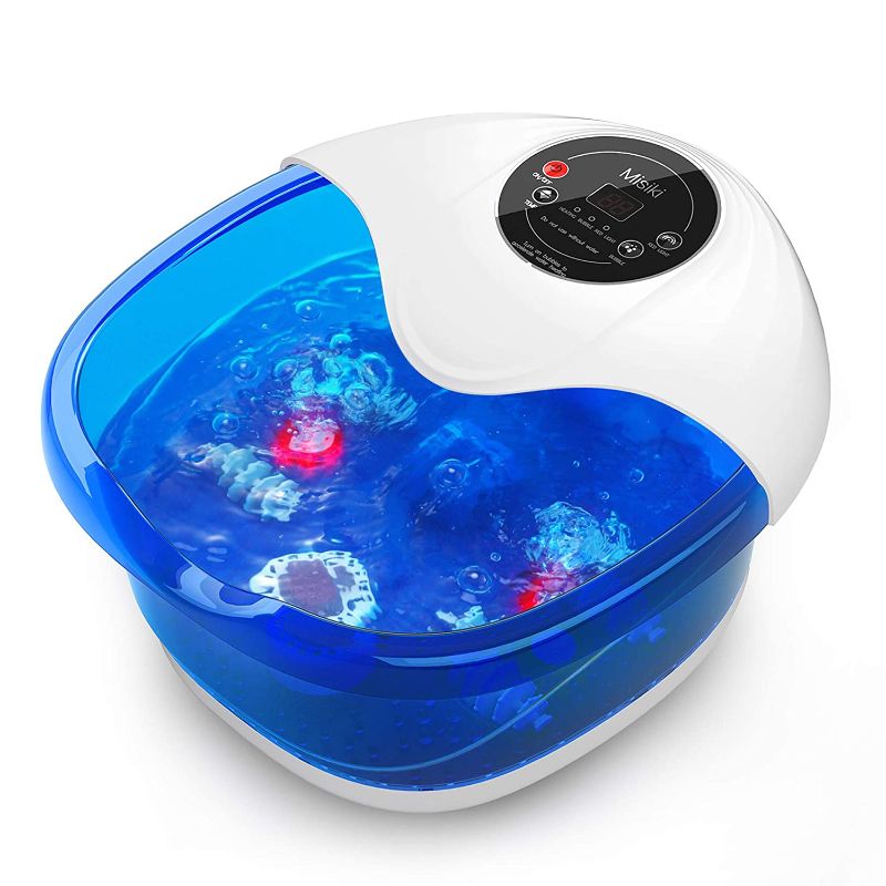 Photo 1 of Foot Bath Misiki Foot Spa Massager with Heat Bubbles Vibration and Auto Shut-Off; 4 Massage Rollers and Pedicure Stone for Acupressure Shiatsu Massage to Relax Feet Muscle
