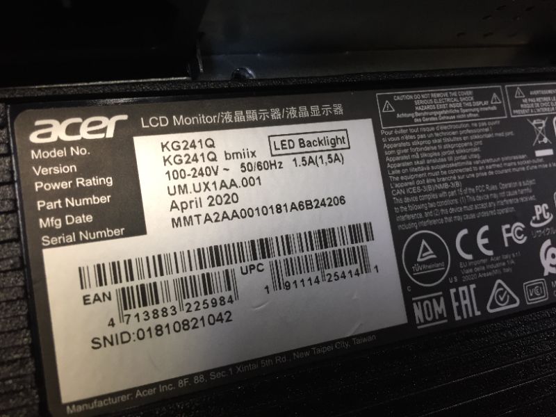 Photo 4 of Acer KG241Q 23.6" Full HD LED LCD Monitor, 16:9, Black