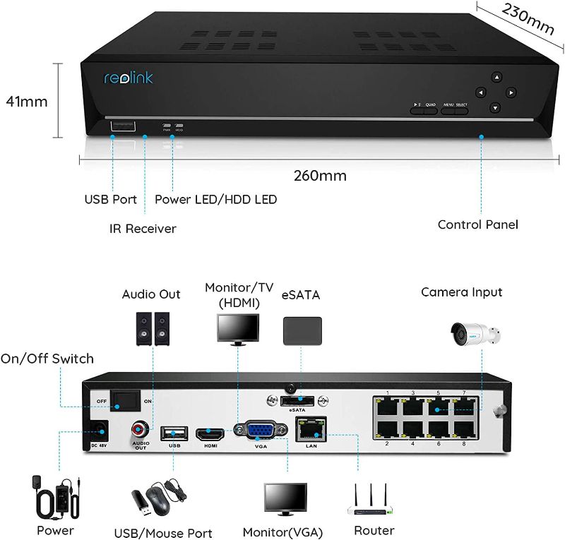 Photo 1 of REOLINK 4K PoE NVR 8 Channel Pre-Installed 2TB Hard Drive 4K/5MP/4MP HD 24/7 Video Surveillance Home Security Camera System, Up to 12TB HDD Capacity, RLN8-410
