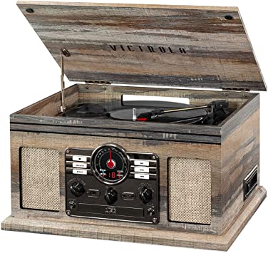 Photo 1 of Victrola Nostalgic 6-in-1 Bluetooth Record Player & Multimedia Center with Built-in Speakers - 3-Speed Turntable, CD & Cassette Player, AM/FM Radio | Wireless Music Streaming | Farmhouse Shiplap Grey
