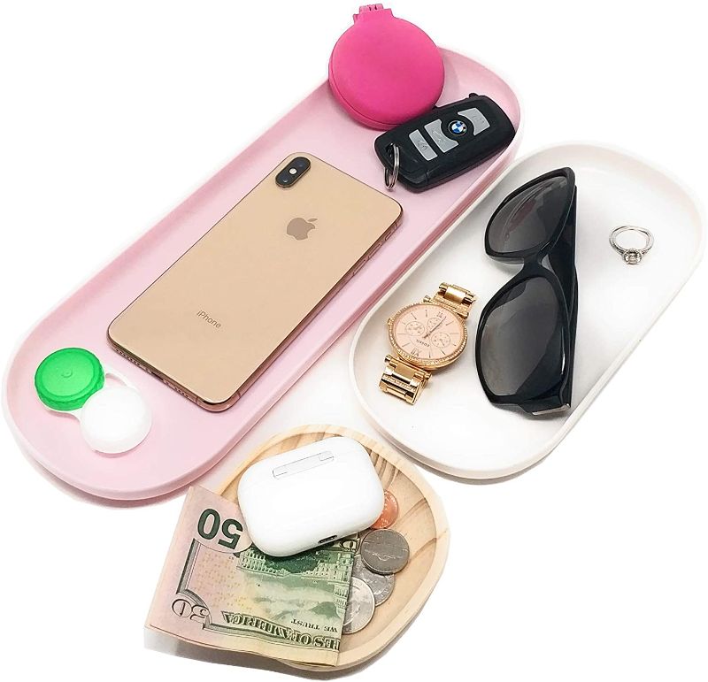 Photo 1 of ZAEO Nesting Valet Tray - Catchall Tray great for Jewelery, Trinkets, Keys, Wallet, Phone, Watch - Nightstand or entryway organizers (Pink(13" x 4.5"))