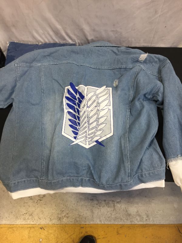 Photo 1 of JEAN JACKET WITH ATTACK ON TITAN PATCHES SIZE LARGE