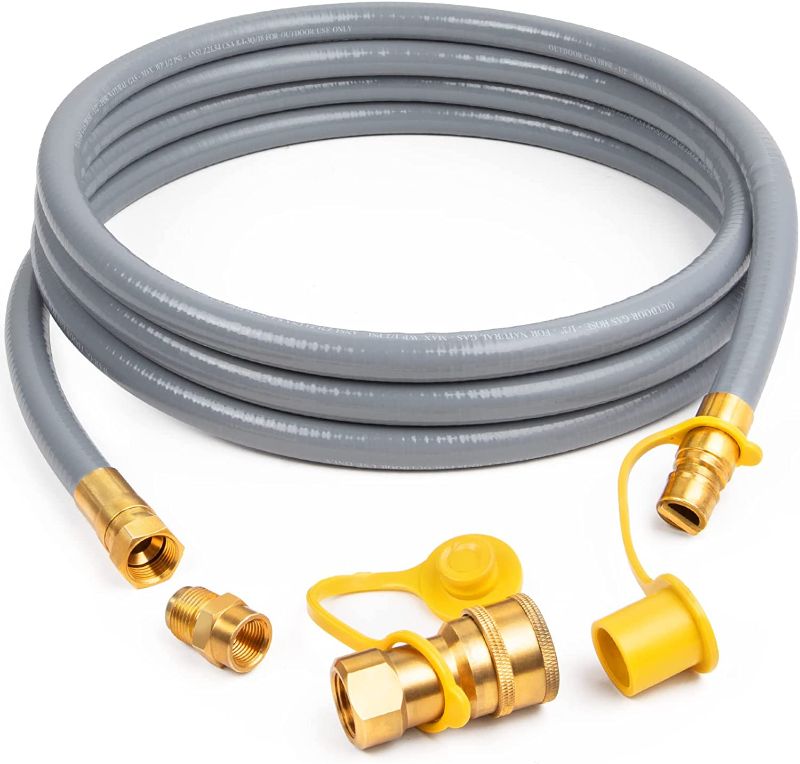 Photo 1 of 1/2-Inch Natural Gas Hose (12-Foot) with Quick Connect Fitting, Propane to Natural Gas Conversion Kit, Perfect for BBQ, Grill, Patio Heater and More NG Appliance