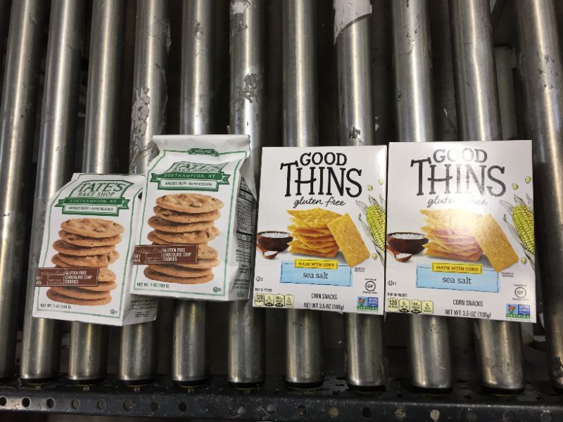 Photo 1 of 2 PACK OF GOOD THINS SEA SALT CORN SNACKS (EXP.  30/OCT/21) AND 2 PACK OF TATE'S BAKE SHOP GLUTEN FREE CHOCOLATE CHIP COOKIES ( 07/NOV/21)