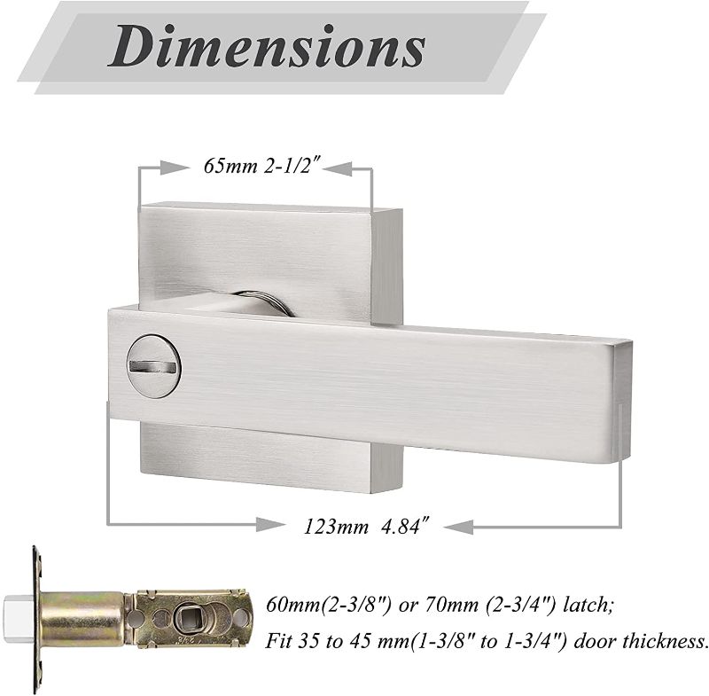 Photo 1 of 2 PACK, Probrico Satin Nickel Square Privacy Door Levers Lockset for Bedroom or Bathroom, Keyless Door Locks