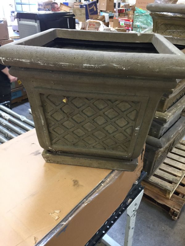 Photo 2 of 24 in. Sq. in Granite Stone Square Lattice Pot
