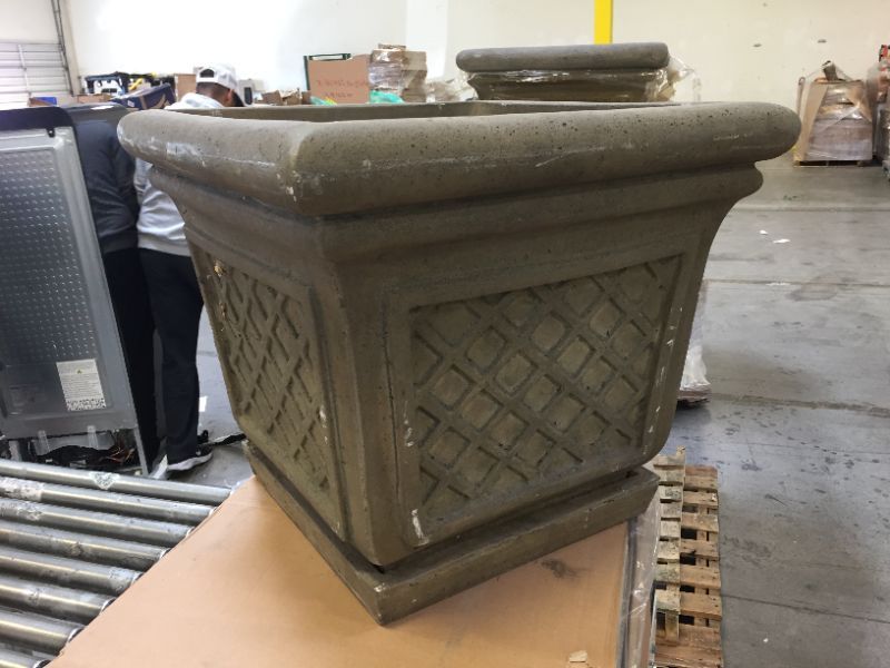 Photo 4 of 24 in. Sq. in Granite Stone Square Lattice Pot
