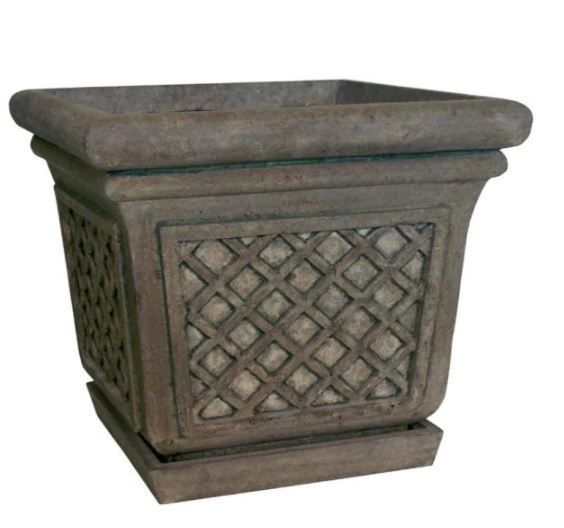 Photo 1 of 24 in. Sq. in Granite Stone Square Lattice Pot
