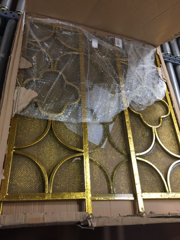 Photo 2 of Benzara Space Efficient 3- Panel Metal Fireplace Screen In Gold