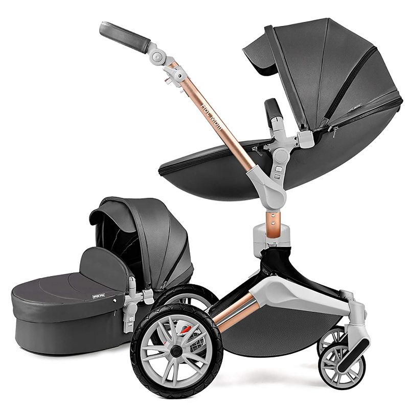 Photo 1 of Baby Stroller 360 Rotation Function,Hot Mom Baby Carriage Pu Leather Pushchair Pram 2020,Dark Grey
