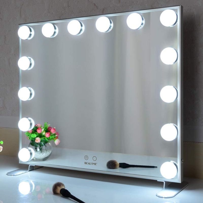 Photo 1 of Hollywood Vanity Mirror with Lights,Lighted Makeup Mirror with 14pcs Dimmer Bulbs,Dressing Table Mirror / Wall Mounted Mirror Smart Touch Control Led Mirror US Stock(Silver)
