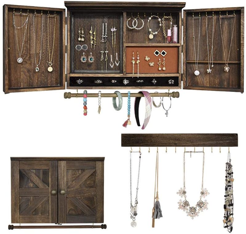 Photo 1 of GLANT Rustic Wall Mounted Jewelry Organizer with Wooden Barndoor Decor