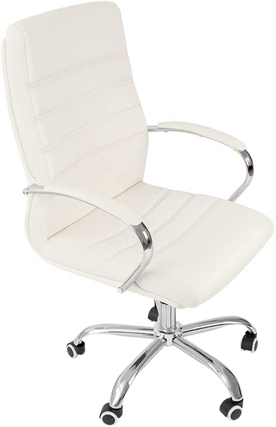 Photo 1 of NO HARDWARE, CangLong High Back Swivel with Wheels Ergonomic Executive Chair Adjustable Waterfall Seat Padded Arms Swivel Computer Office Chairs, White
