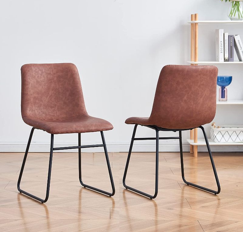 Photo 1 of BOJOY Pu Leather Upholstered Bar Stools Dining Chairs Set of 2, Modern Simple Armless Side Bar Leather Chair for Dinning Room and Kitchen. (Brown)
