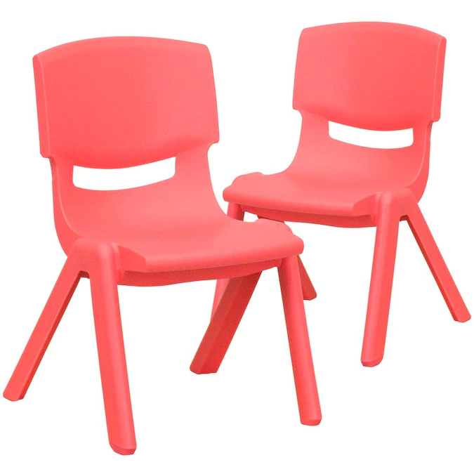 Photo 1 of 2 CHAIRS ONLY,  Flash Furniture 2 Pack Red Plastic Stackable School Chair with 10.5'' Seat Height
