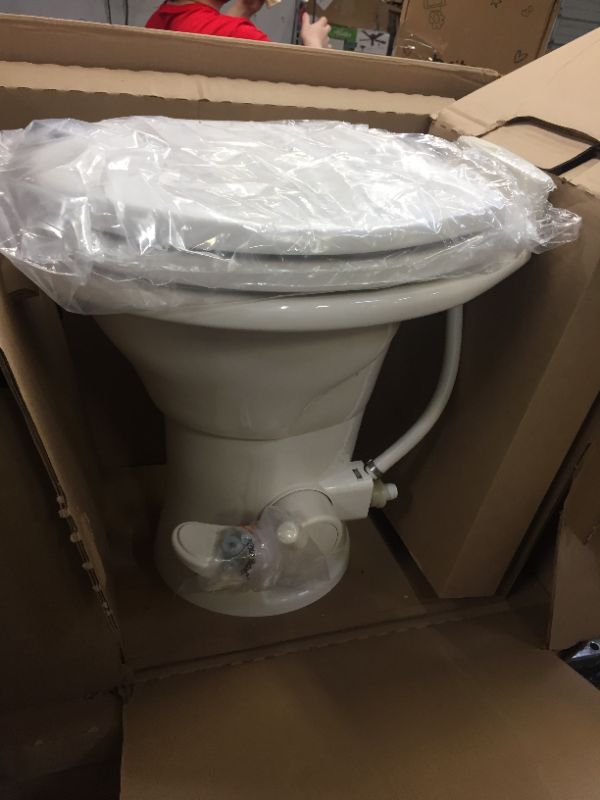 Photo 1 of Dometic 302310083 310 Series Standard Height RV Toilet 18" Height, Slow Close Wood Seat, Bone