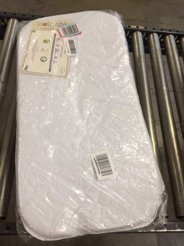 Photo 1 of Bassinet/Cradle Mattress by Colgate Mattress | Waterproof & Non-Toxic | GREENGUARD Gold Certified | 15" X 30" X 2" | Rounded Corners
