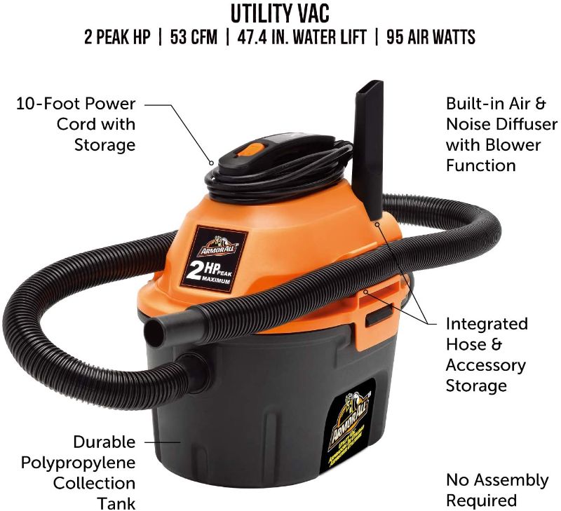 Photo 1 of Armor All, AA255 , 2.5 Gallon 2 Peak HP Wet/Dry Utility Shop Vacuum
