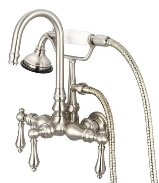 Photo 1 of 3-Handle Vintage Claw Foot Tub Faucet with Handshower and Lever Handles in Brushed Nickel
